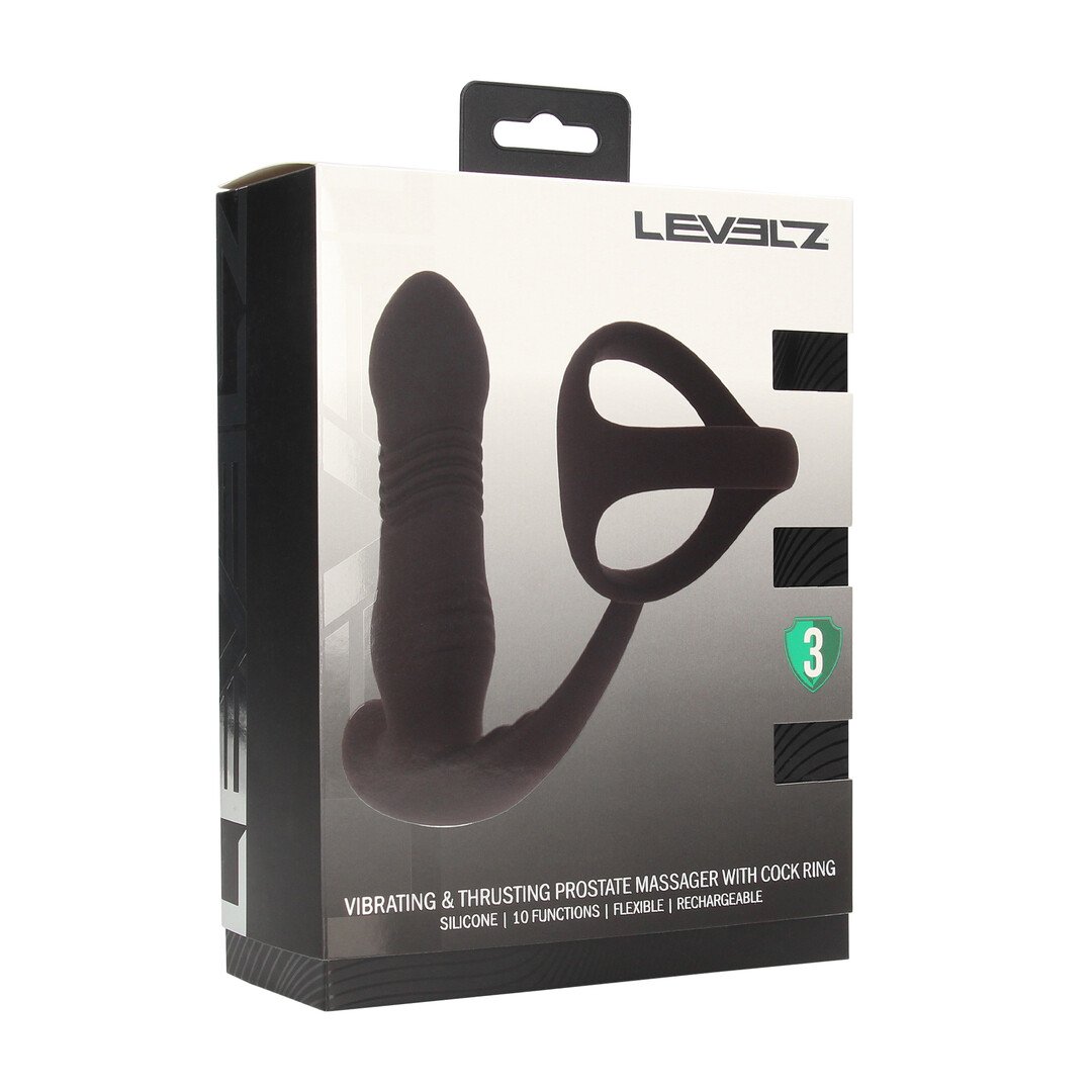 Vibrating and Thrusting Silicone Prostate Massager with Tri O Cockring - Black 2