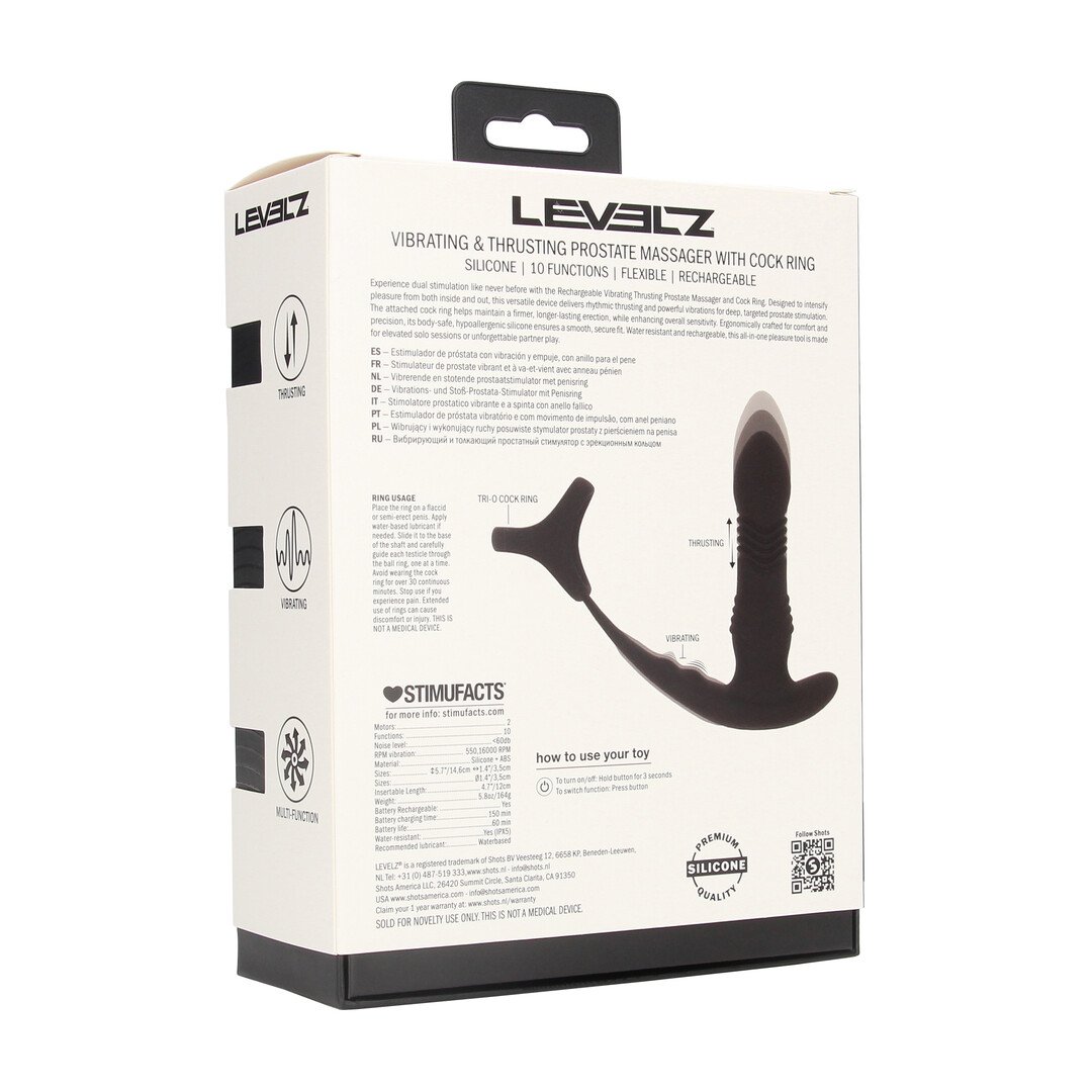 Vibrating and Thrusting Silicone Prostate Massager with Tri O Cockring - Black 3