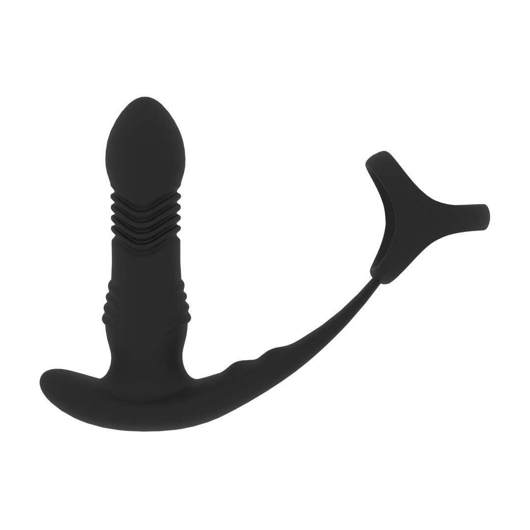 Vibrating and Thrusting Silicone Prostate Massager with Tri O Cockring - Black 4