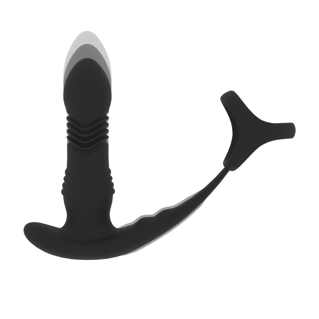 Vibrating and Thrusting Silicone Prostate Massager with Tri O Cockring - Black 6