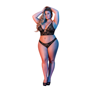 Underwired Bralette and Panty Set - 2X - Black