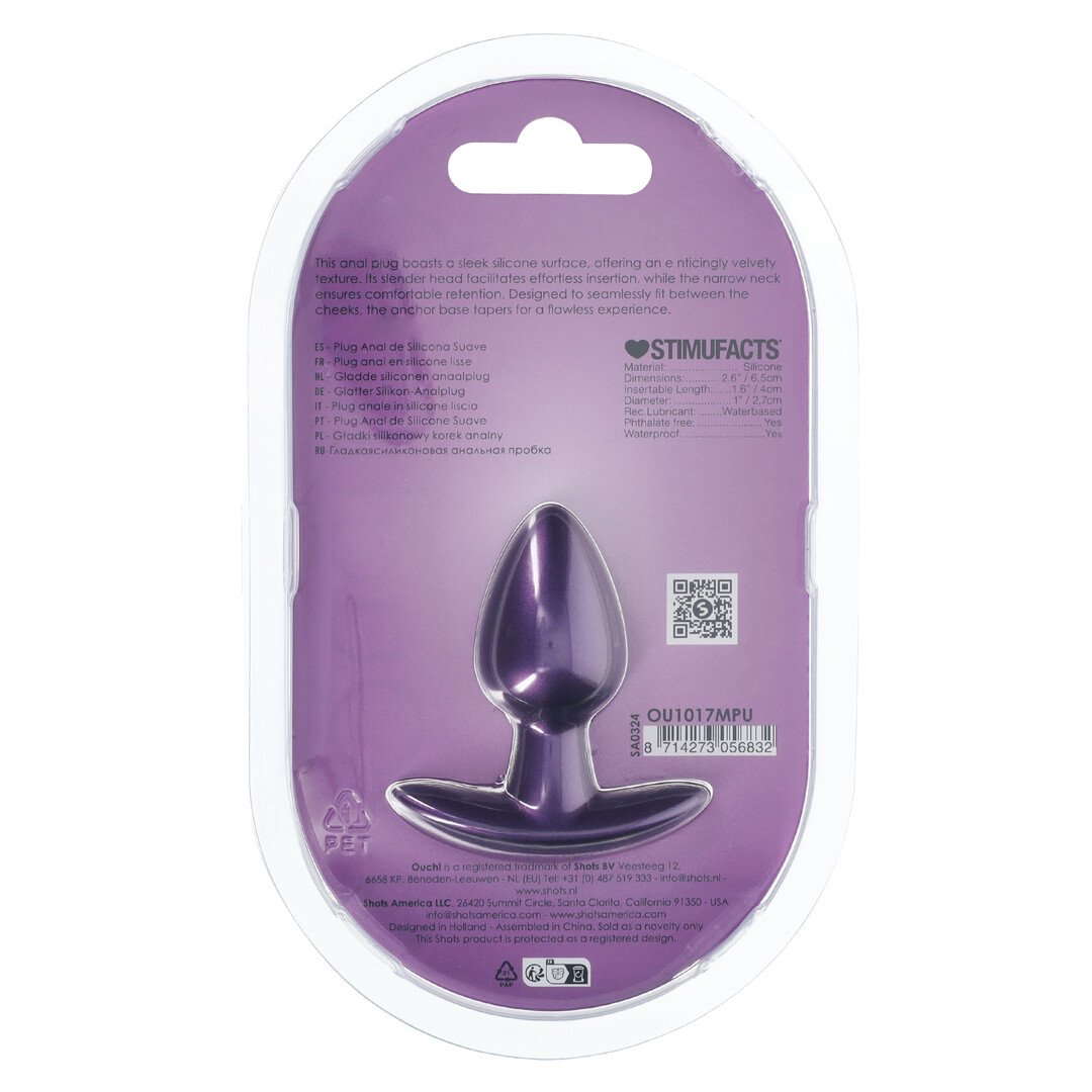 Smooth Silicone Anal Plug - Small - 2.6 / 6,5 cm - Metallic Purple 3