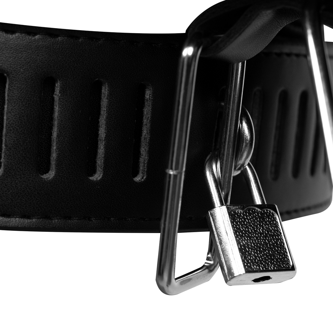 PU Leather Female Chastity Belt with Leg Restraint - Black 6