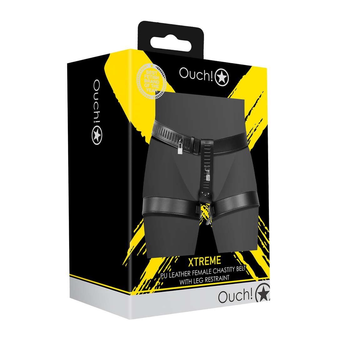 PU Leather Female Chastity Belt with Leg Restraint - Black 2