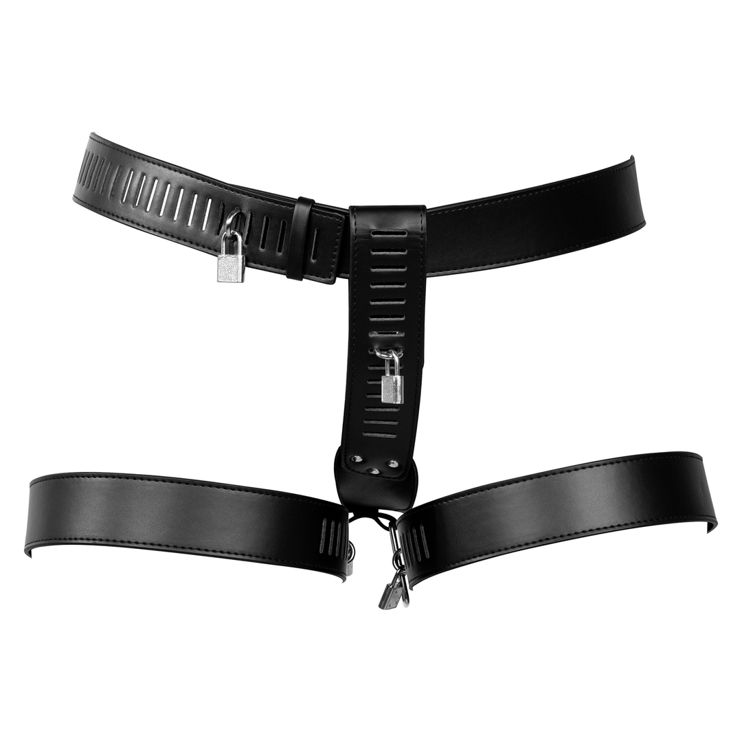 PU Leather Female Chastity Belt with Leg Restraint - Black 4