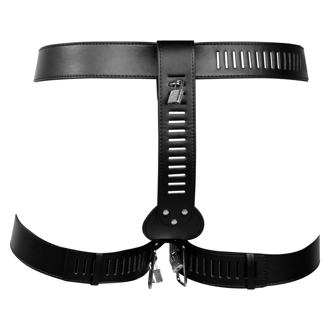 PU Leather Female Chastity Belt with Leg Restraint - Black 5
