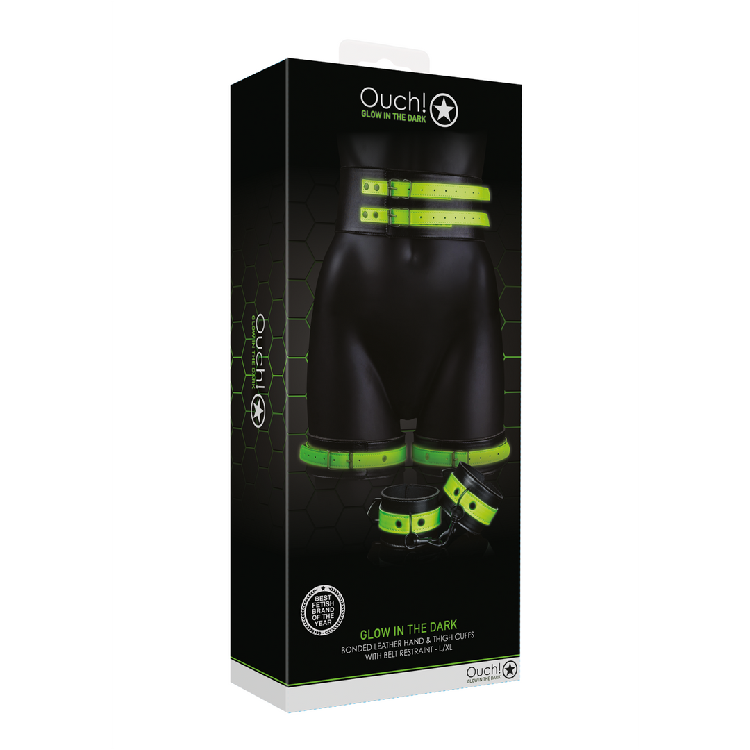 Thigh Cuffs with Belt and Handcuffs - Glow in the Dark - L/XL 2
