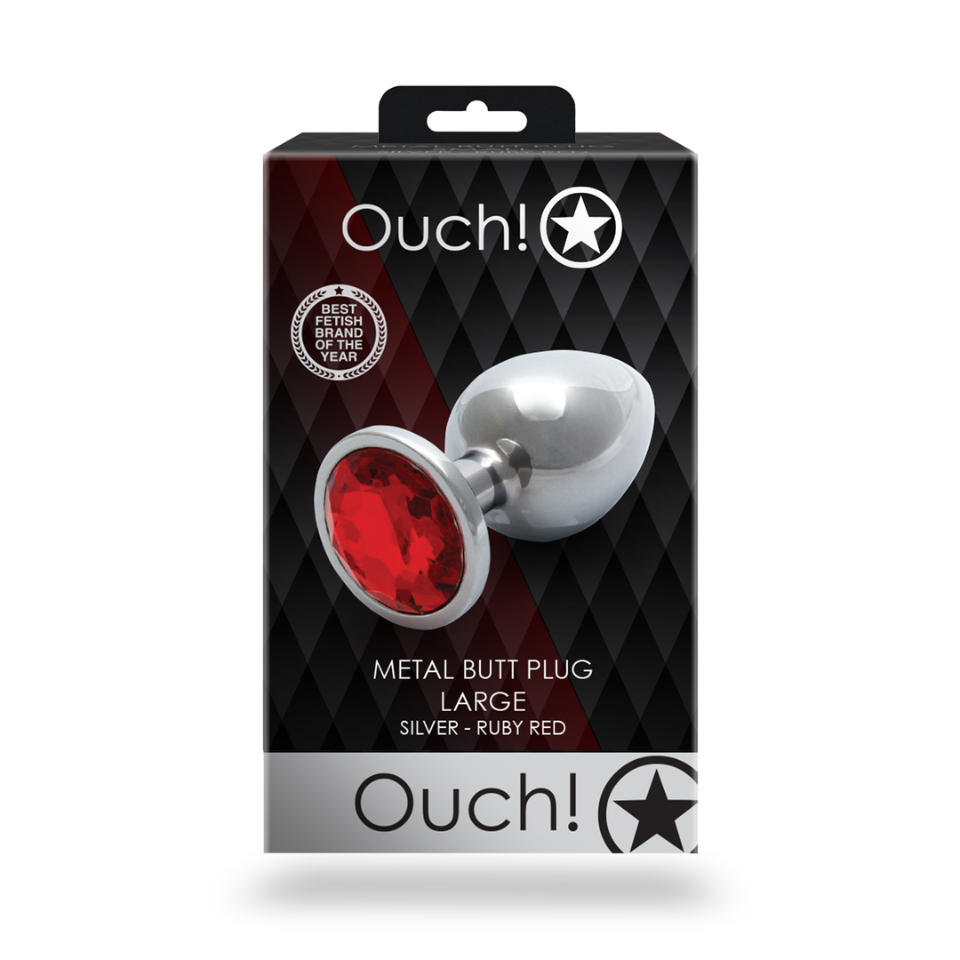 Round Gem Butt Plug - Large - Silver/Ruby Red 3