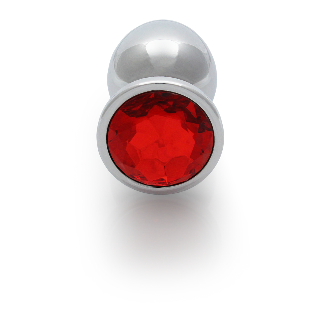 Round Gem Butt Plug - Large - Silver/Ruby Red 5
