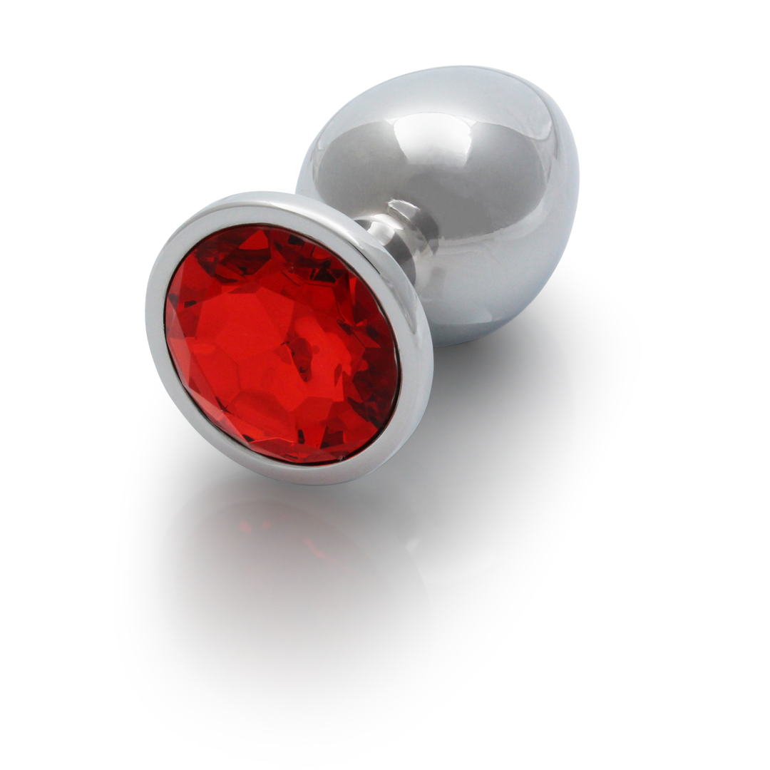 Round Gem Butt Plug - Large - Silver/Ruby Red 6