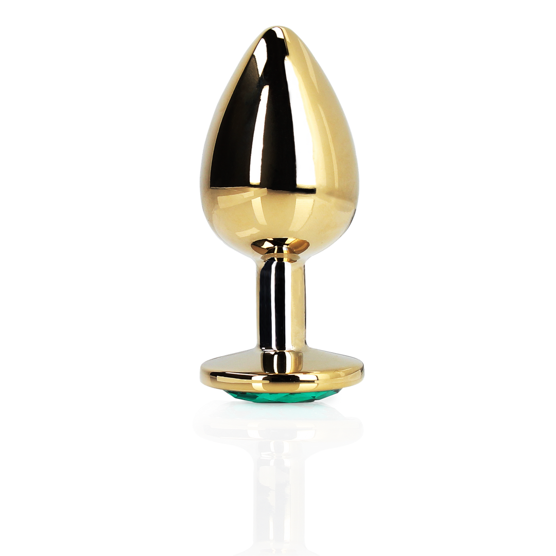 Round Gem Butt Plug - Large - Gold/Emerald Green 1