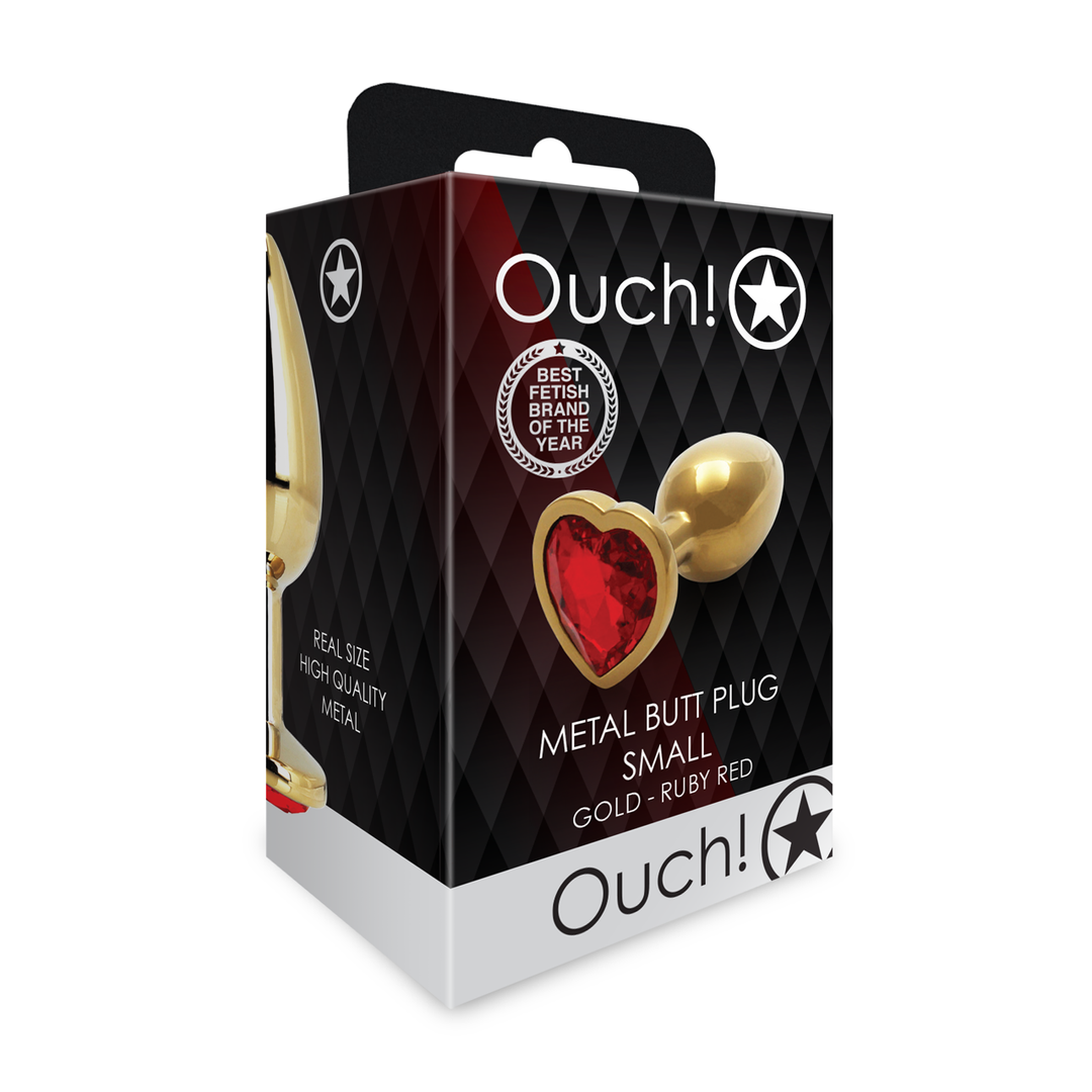 Heart Gem Butt Plug - Small - Gold/Ruby Red 2
