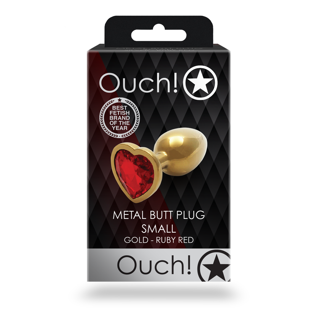 Heart Gem Butt Plug - Small - Gold/Ruby Red 3