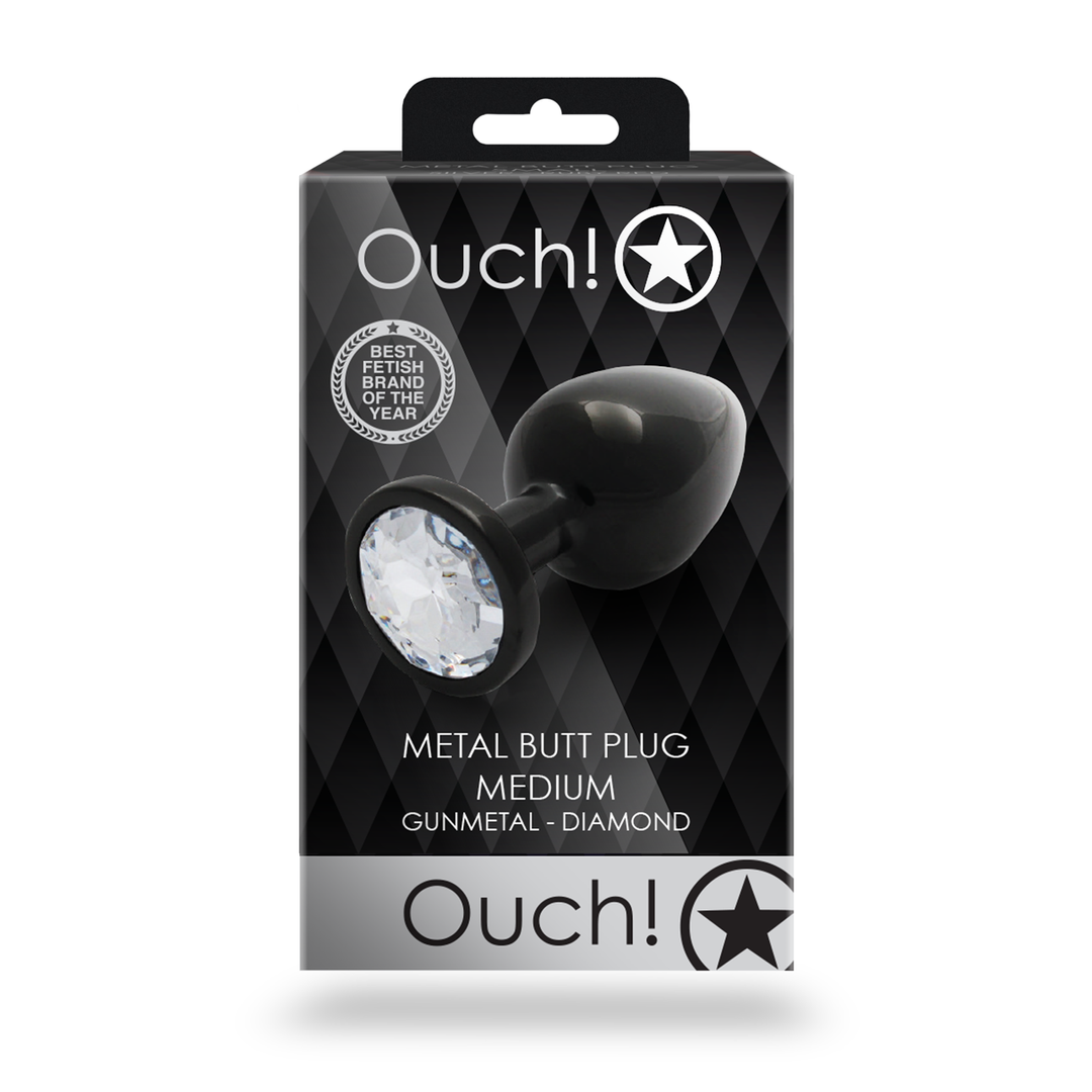 Round Gem Butt Plug - Medium - Gunmetal/Diamond 3