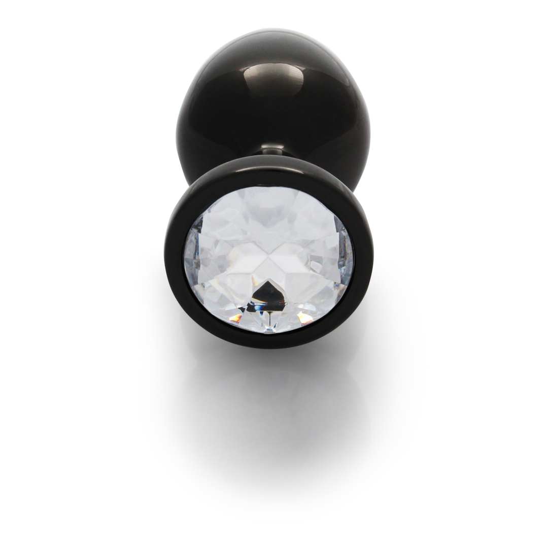 Round Gem Butt Plug - Medium - Gunmetal/Diamond 5