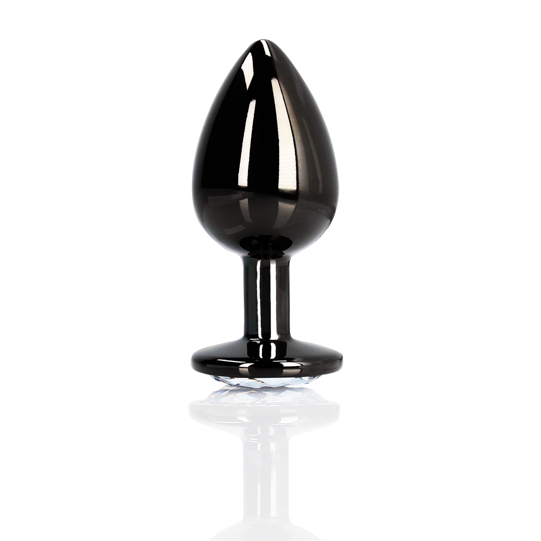 Round Gem Butt Plug - Medium - Gunmetal/Diamond 1