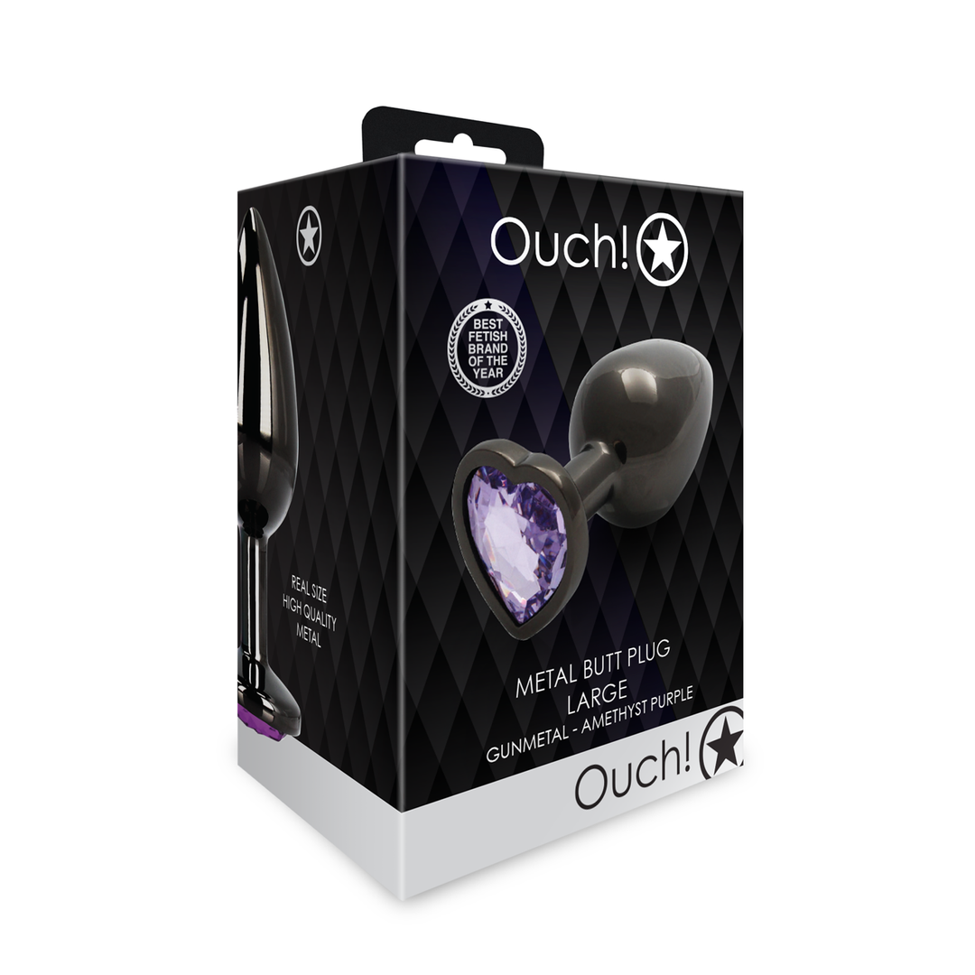 Heart Gem Butt Plug - Large - Gunmetal/Amethyst Purple 2
