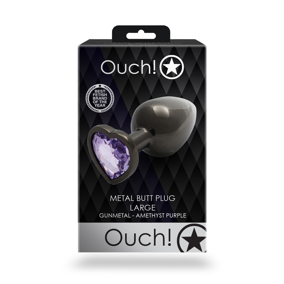 Heart Gem Butt Plug - Large - Gunmetal/Amethyst Purple 3