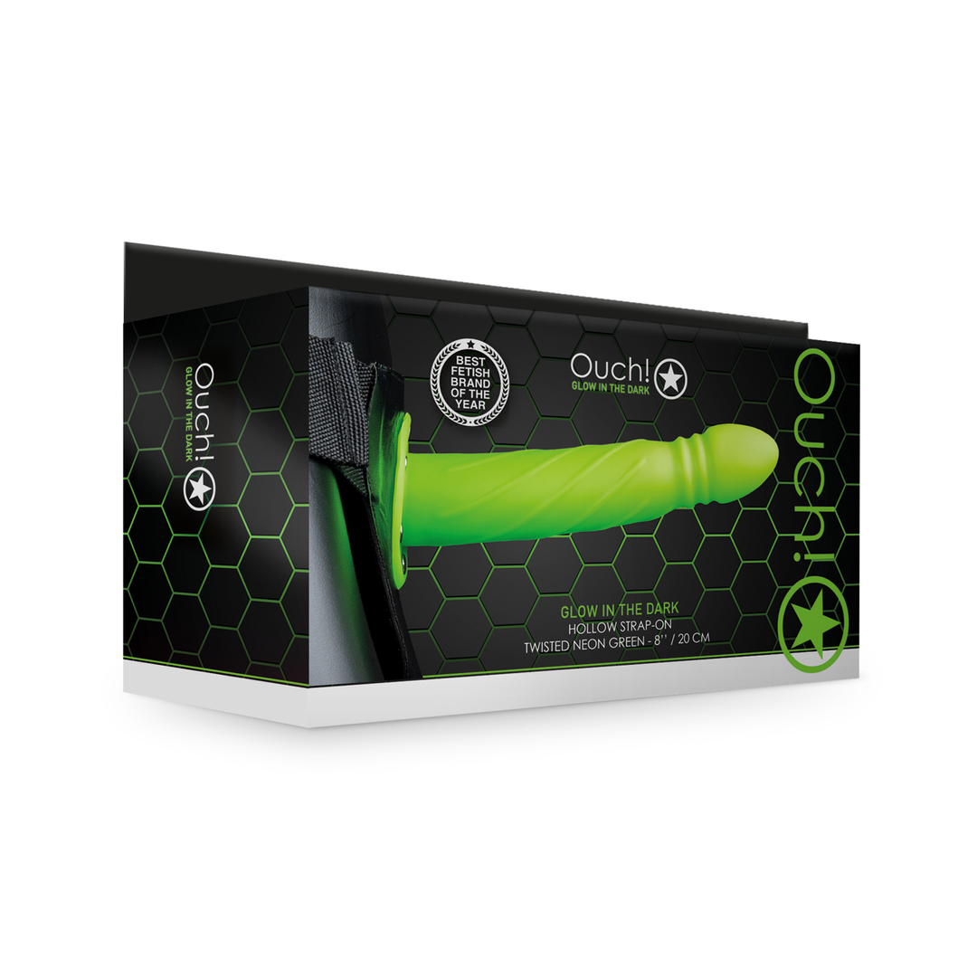 Glow in the Dark Twisted Hollow Strap-On - 8 / 20 cm - Neon Green 2