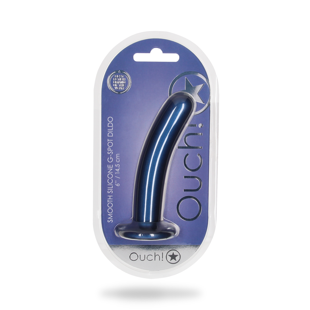 Smooth Silicone G-Spot Dildo - 6'' / 14,5 cm - Metallic Blue 2