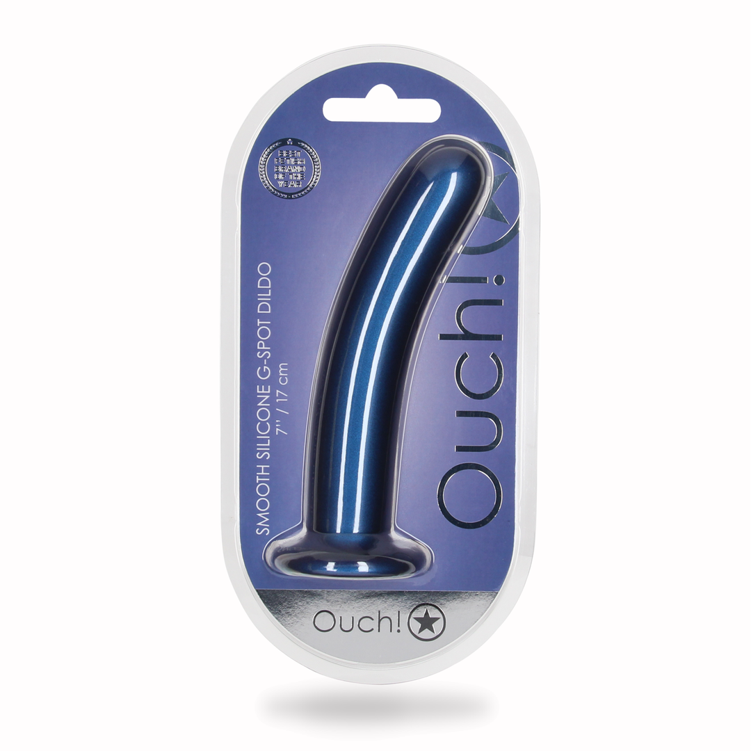 Smooth Silicone G-Spot Dildo - 7'' / 17 cm - Metallic Blue 2