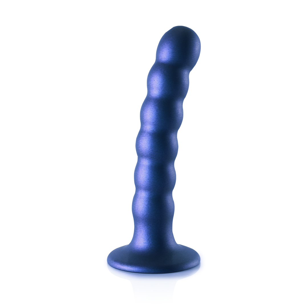 Beaded Silicone G-Spot Dildo - 5'' / 13 cm - Metallic Blue 3