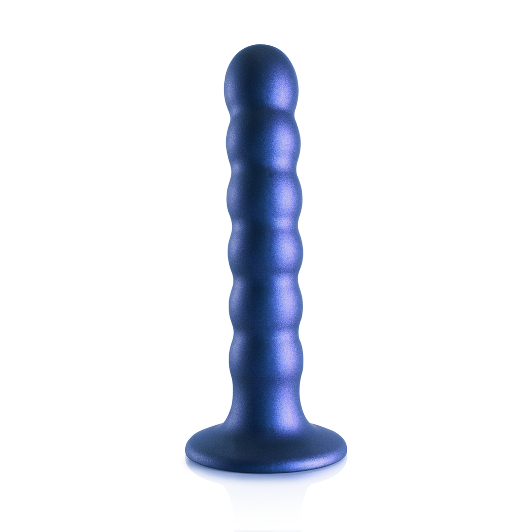 Beaded Silicone G-Spot Dildo - 5'' / 13 cm - Metallic Blue 4