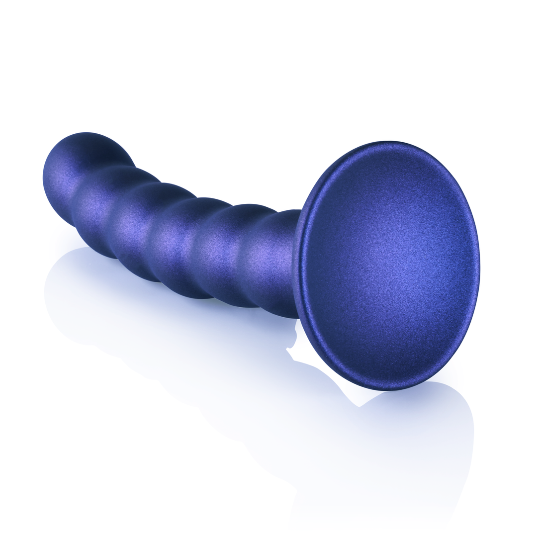Beaded Silicone G-Spot Dildo - 5'' / 13 cm - Metallic Blue 5