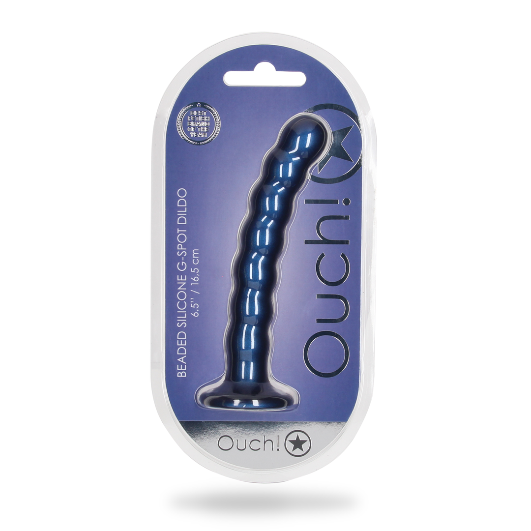 Beaded Silicone G-Spot Dildo - 6.5'' / 16,5 cm - Metallic Blue 2