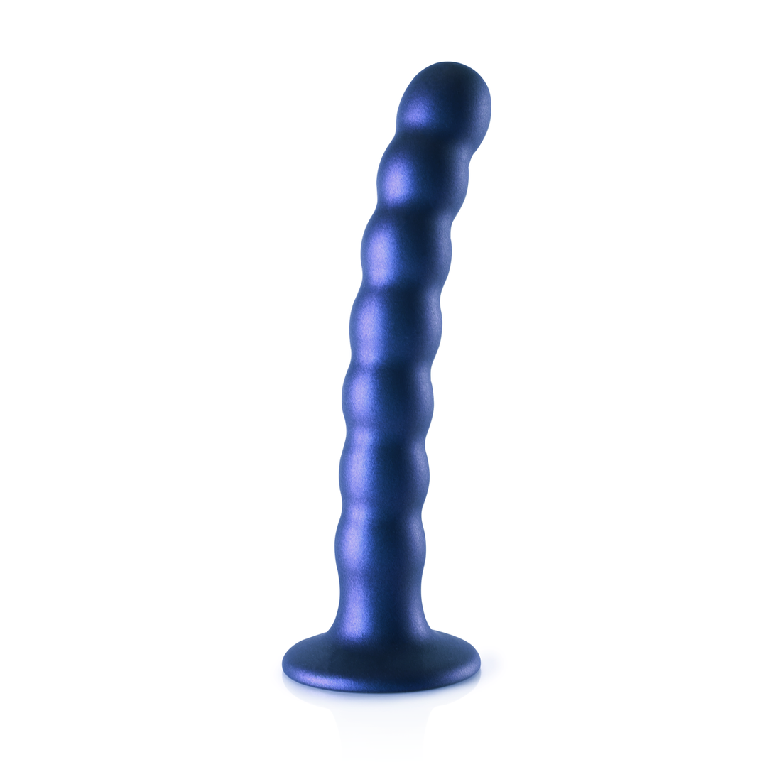 Beaded Silicone G-Spot Dildo - 6.5'' / 16,5 cm - Metallic Blue 3