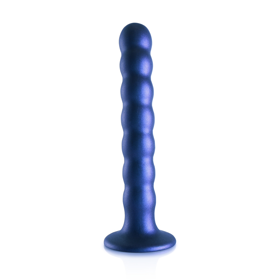 Beaded Silicone G-Spot Dildo - 6.5'' / 16,5 cm - Metallic Blue 4