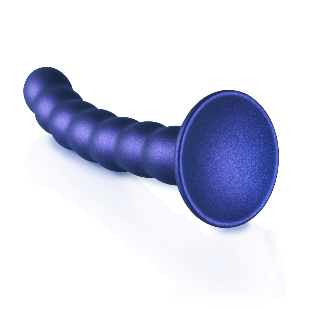 Beaded Silicone G-Spot Dildo - 6.5'' / 16,5 cm - Metallic Blue 5