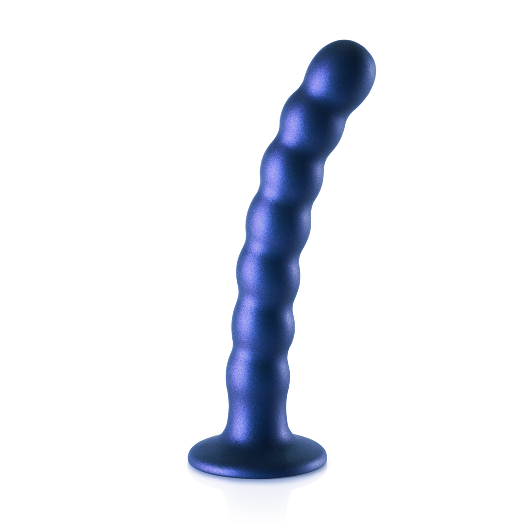Beaded Silicone G-Spot Dildo - 6.5'' / 16,5 cm - Metallic Blue 1