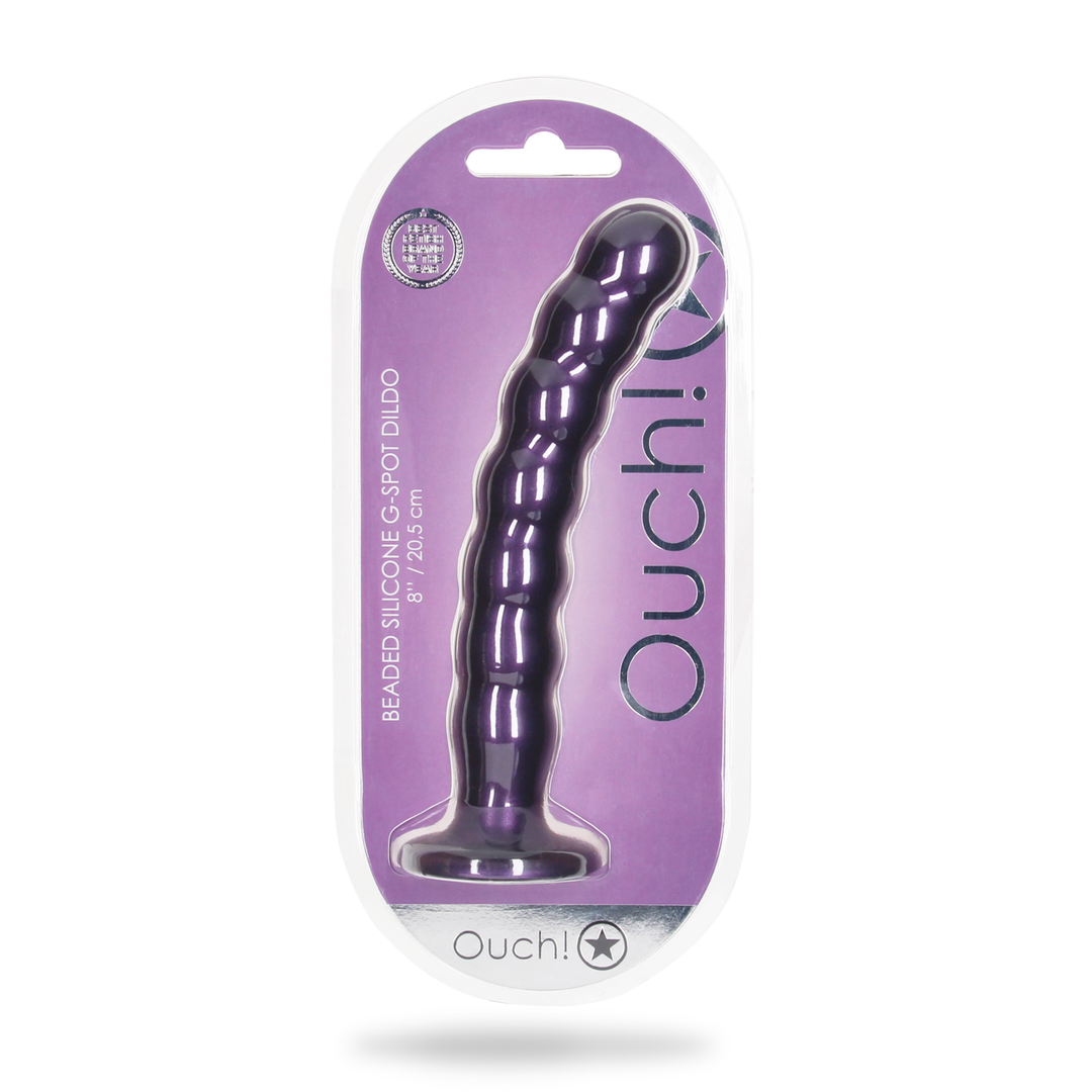 Beaded Silicone G-Spot Dildo - 8'' / 20,5 cm - Metallic Purple 2