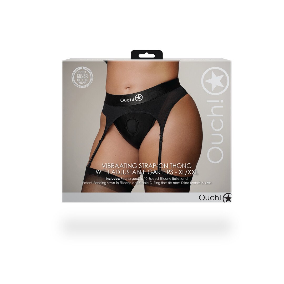 Vibrating Strap-on Thong with Adjustable Garters - XL/XXL - Black 3