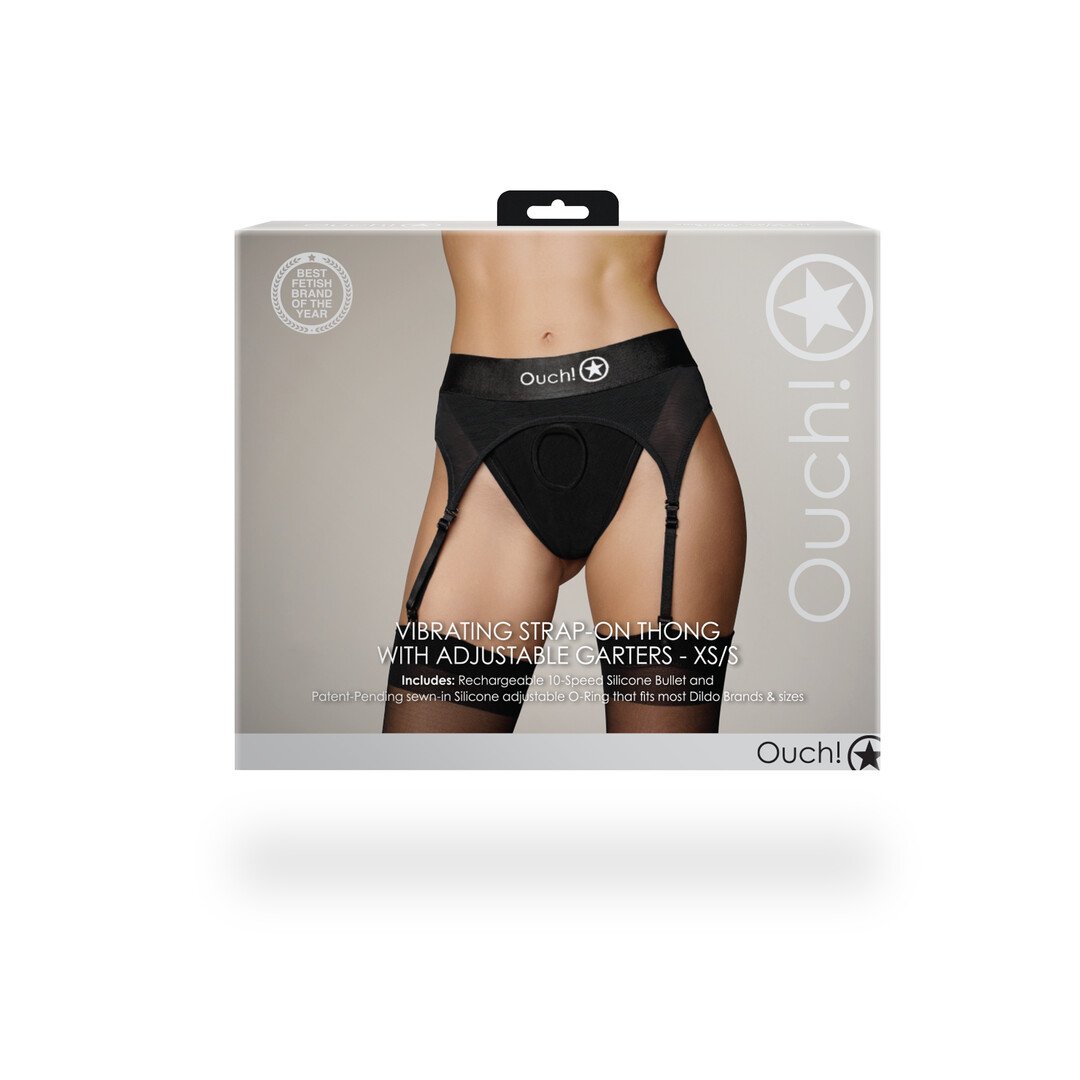 Vibrating Strap-on Thong with Adjustable Garters - XS/S - Black 3