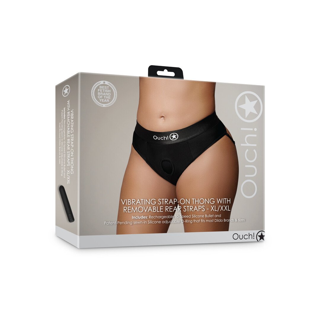 Vibrating Strap-on Thong with Removable Butt Straps - XL/XXL - Black 2