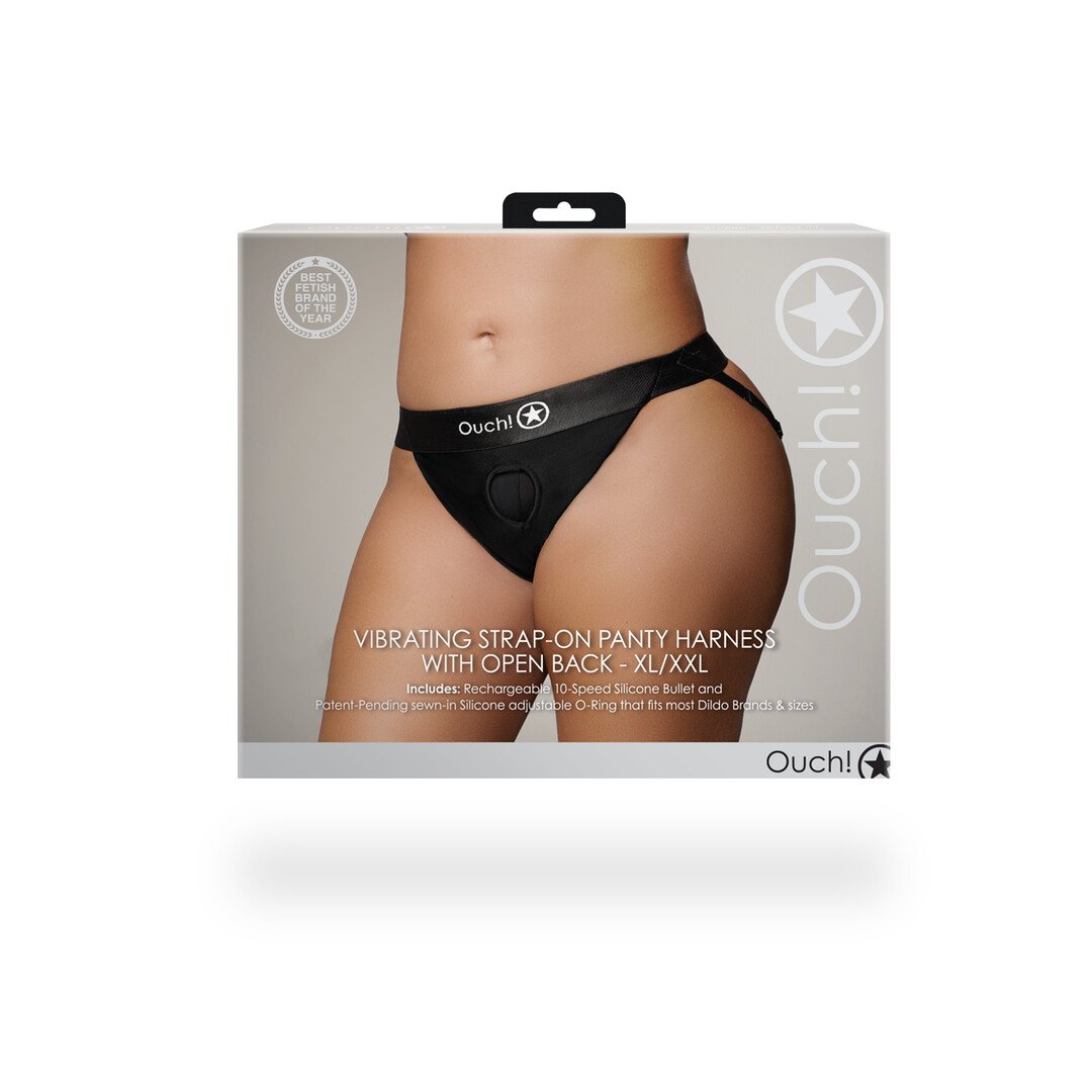 Vibrating Strap-on Panty Harness with Open Back - XL/XXL - Black 3