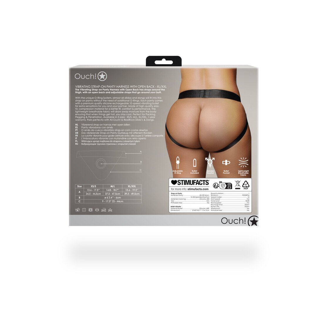 Vibrating Strap-on Panty Harness with Open Back - XL/XXL - Black 4