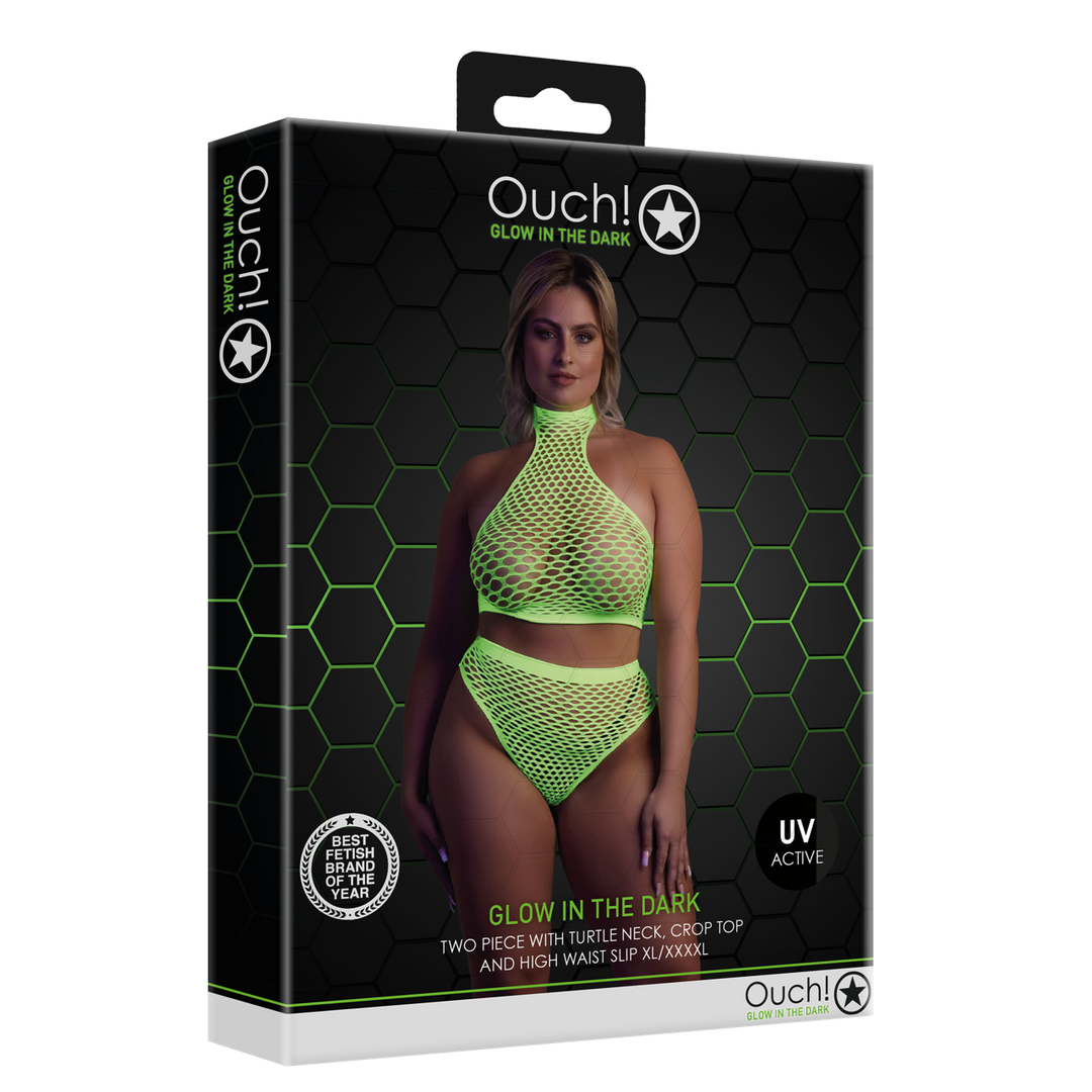 Turtle Neck and High Waist Slip - Plus Size - Neon Green 2