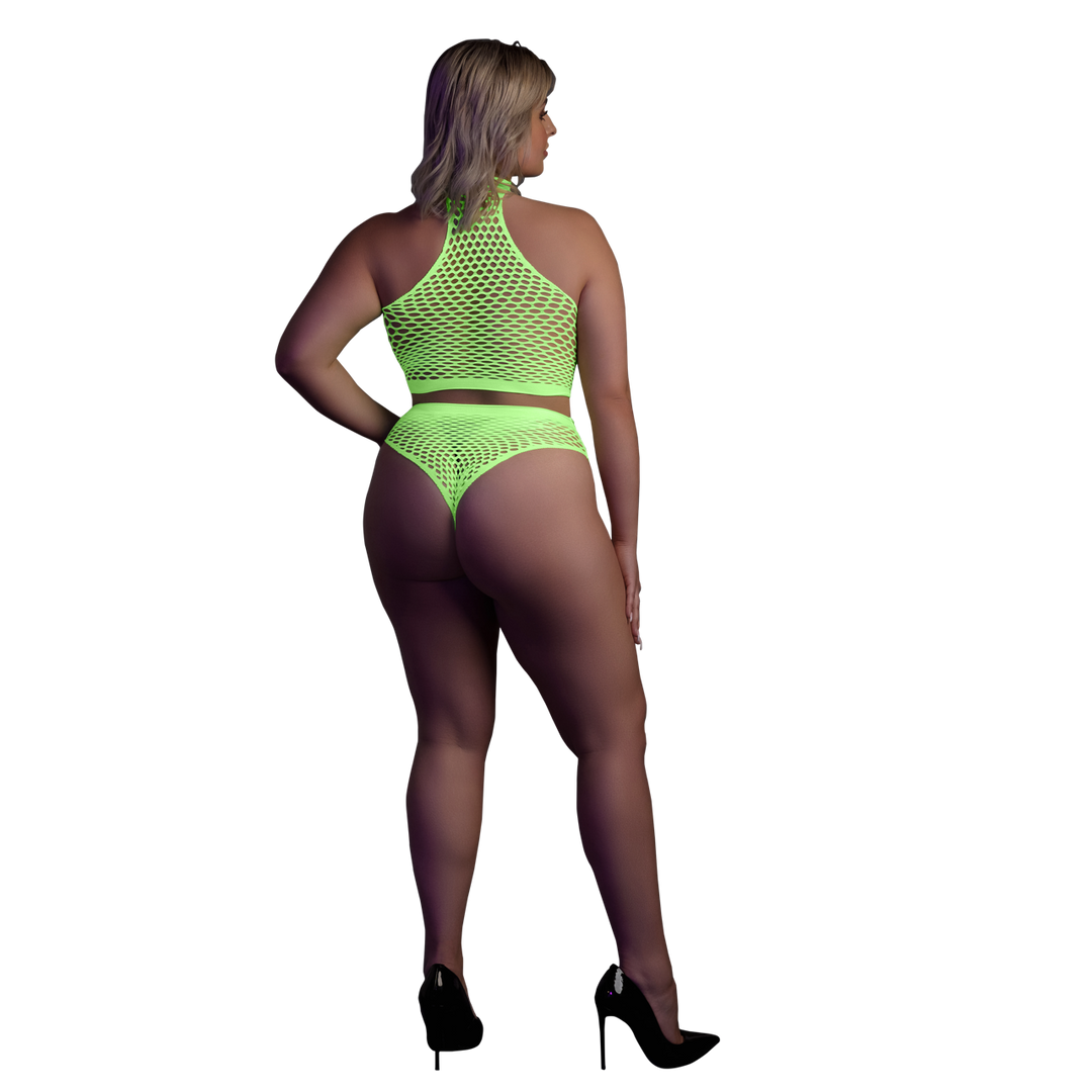 Turtle Neck and High Waist Slip - Plus Size - Neon Green 3