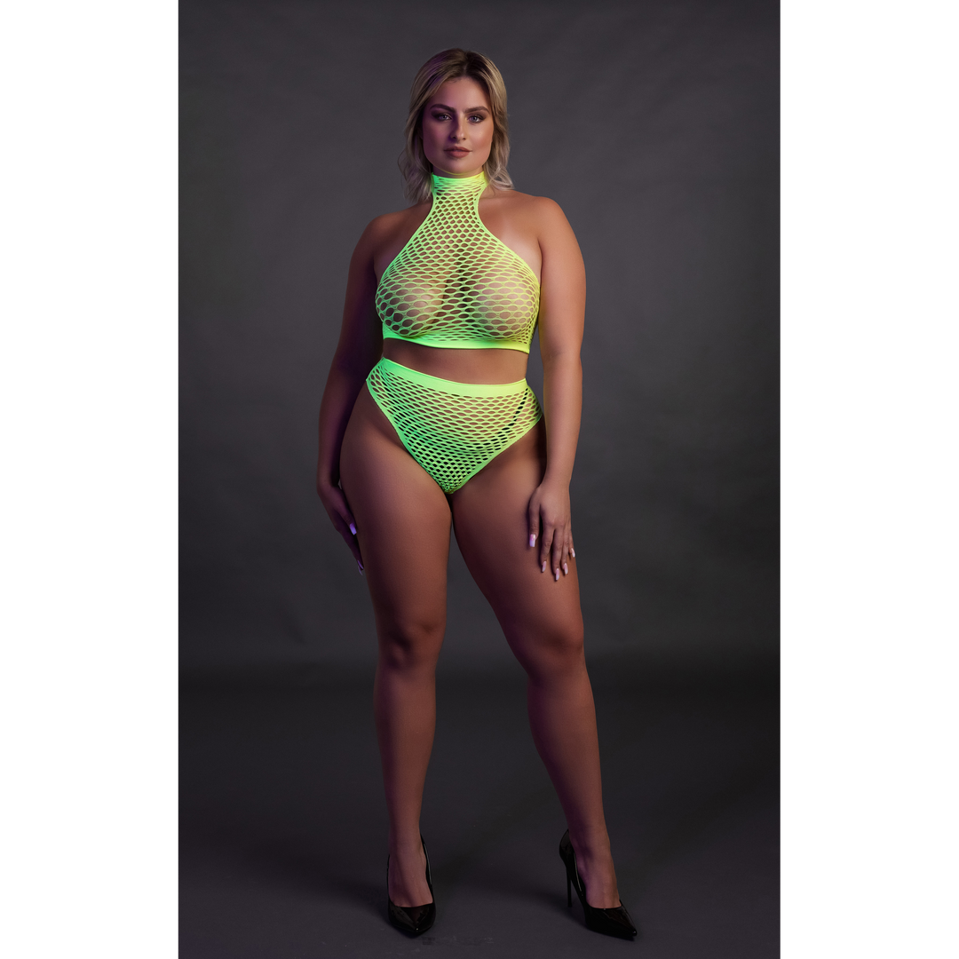 Turtle Neck and High Waist Slip - Plus Size - Neon Green 4