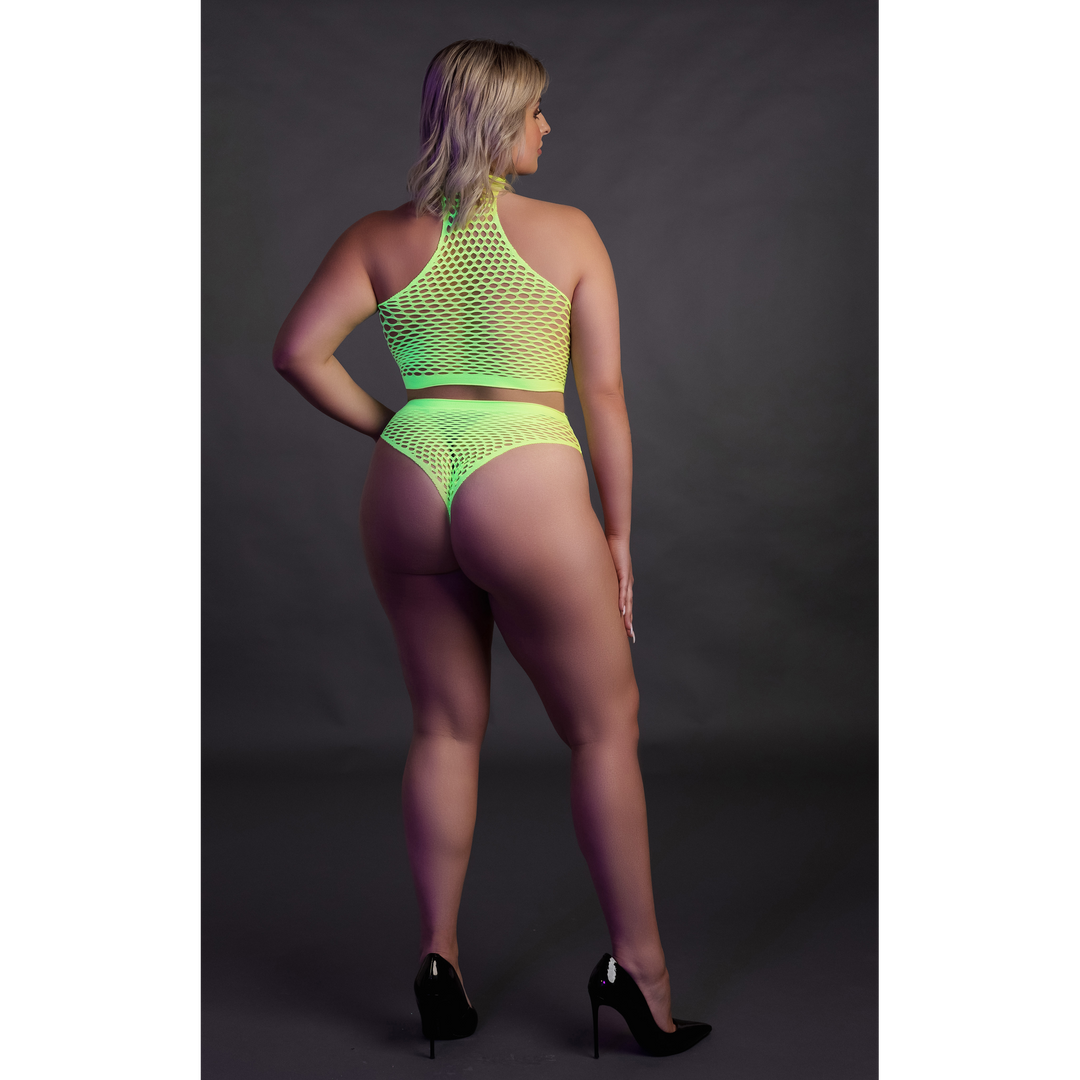 Turtle Neck and High Waist Slip - Plus Size - Neon Green 5