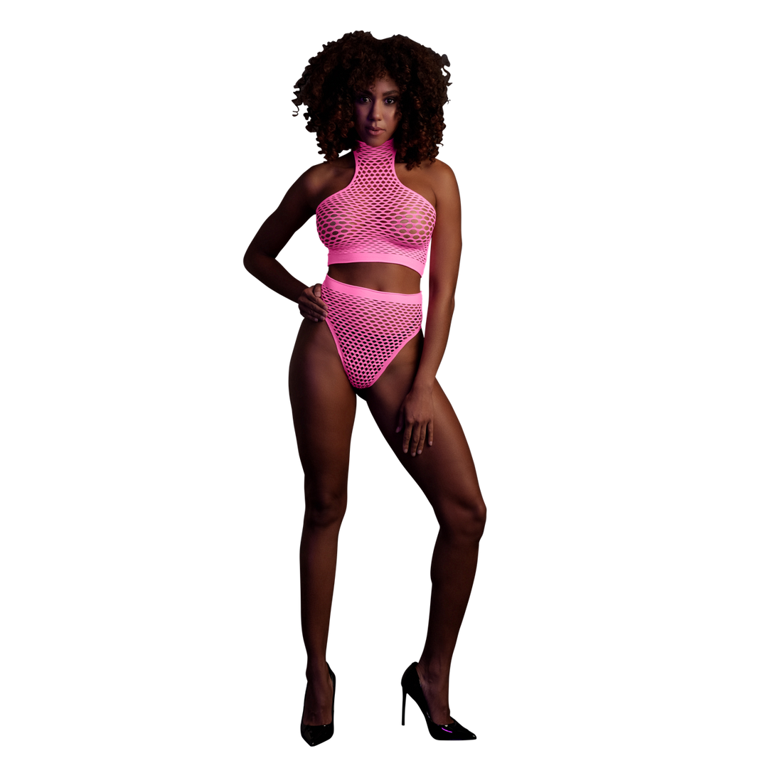 Turtle Neck and High Waist Slip - One Size - Neon Pink 1