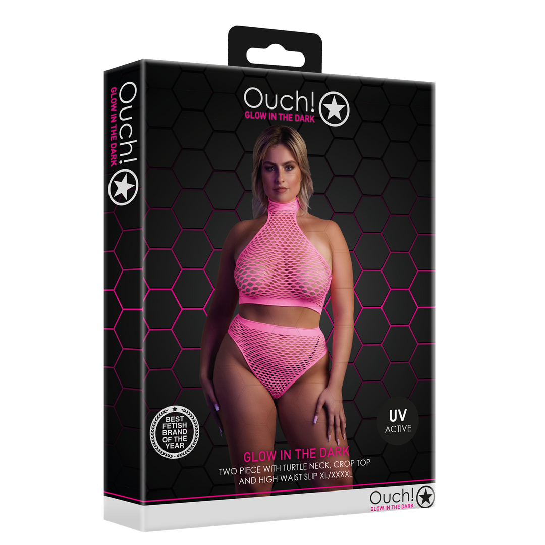 Turtle Neck and High Waist Slip - Plus Size - Neon Pink 2