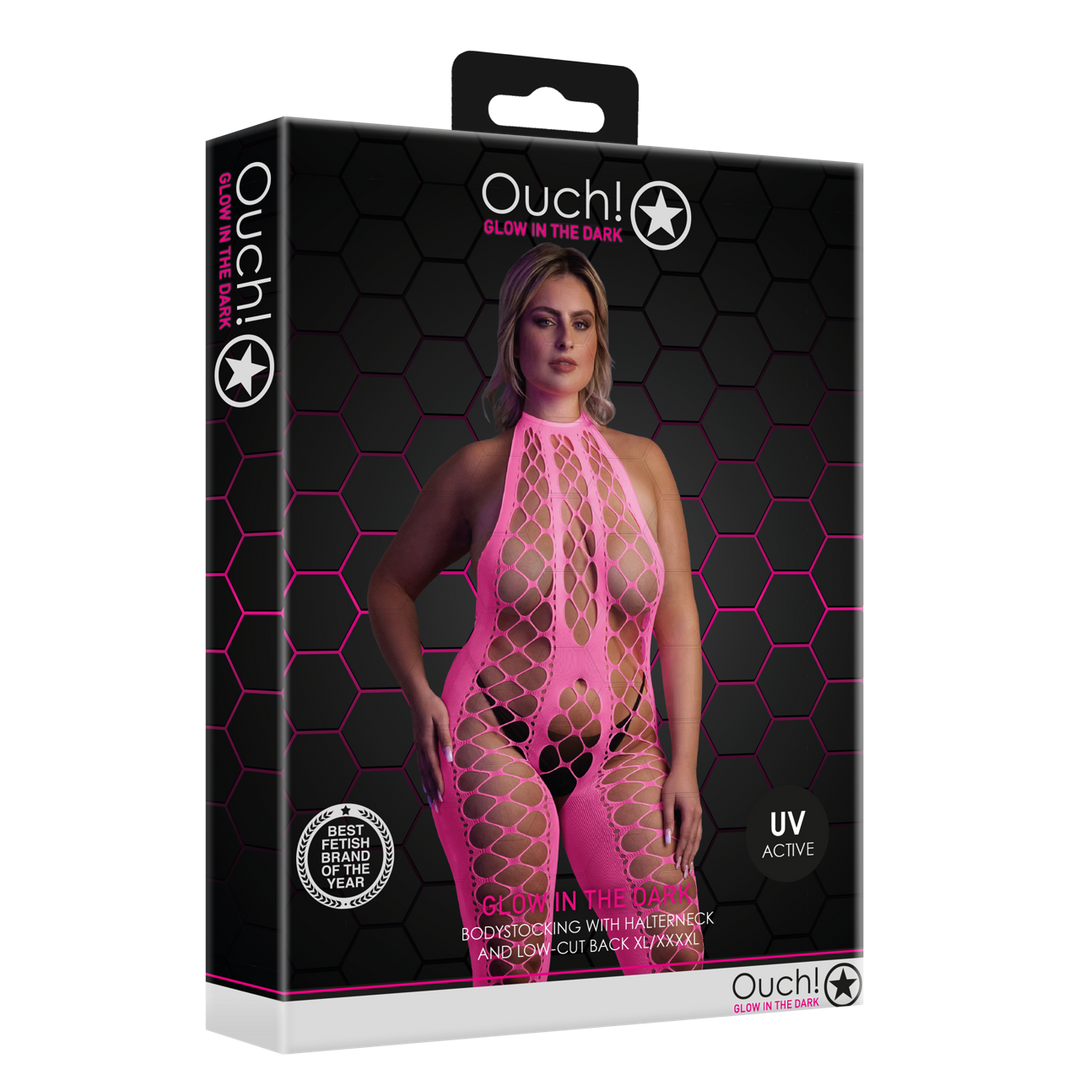 Bodystocking with Halterneck - Plus Size - Neon Pink 2