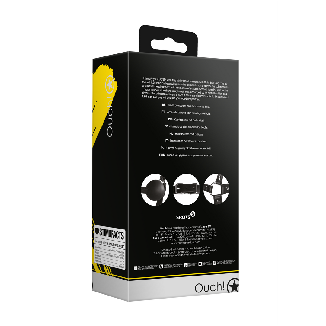 Head Harness with Solid Ball Gag - Black 3