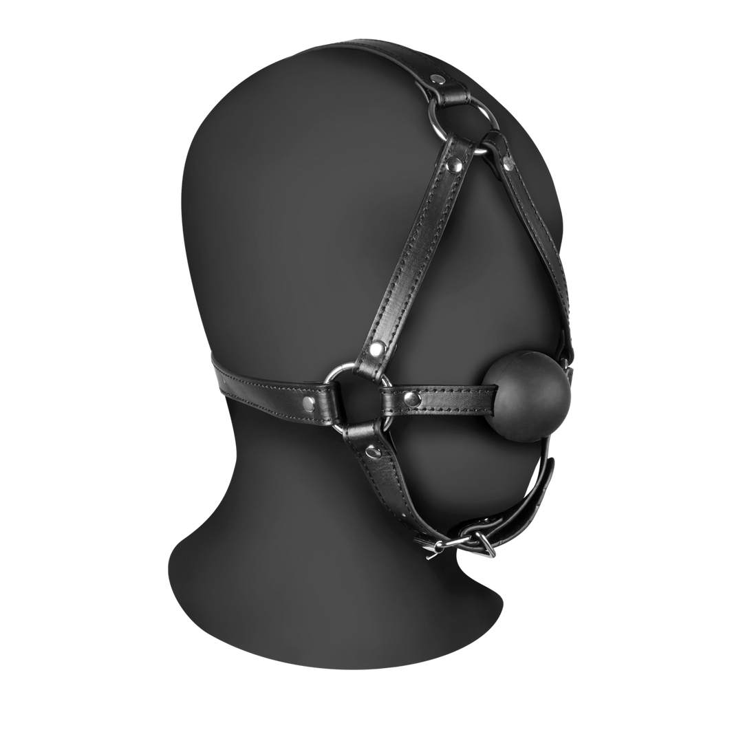 Head Harness with Solid Ball Gag - Black 1