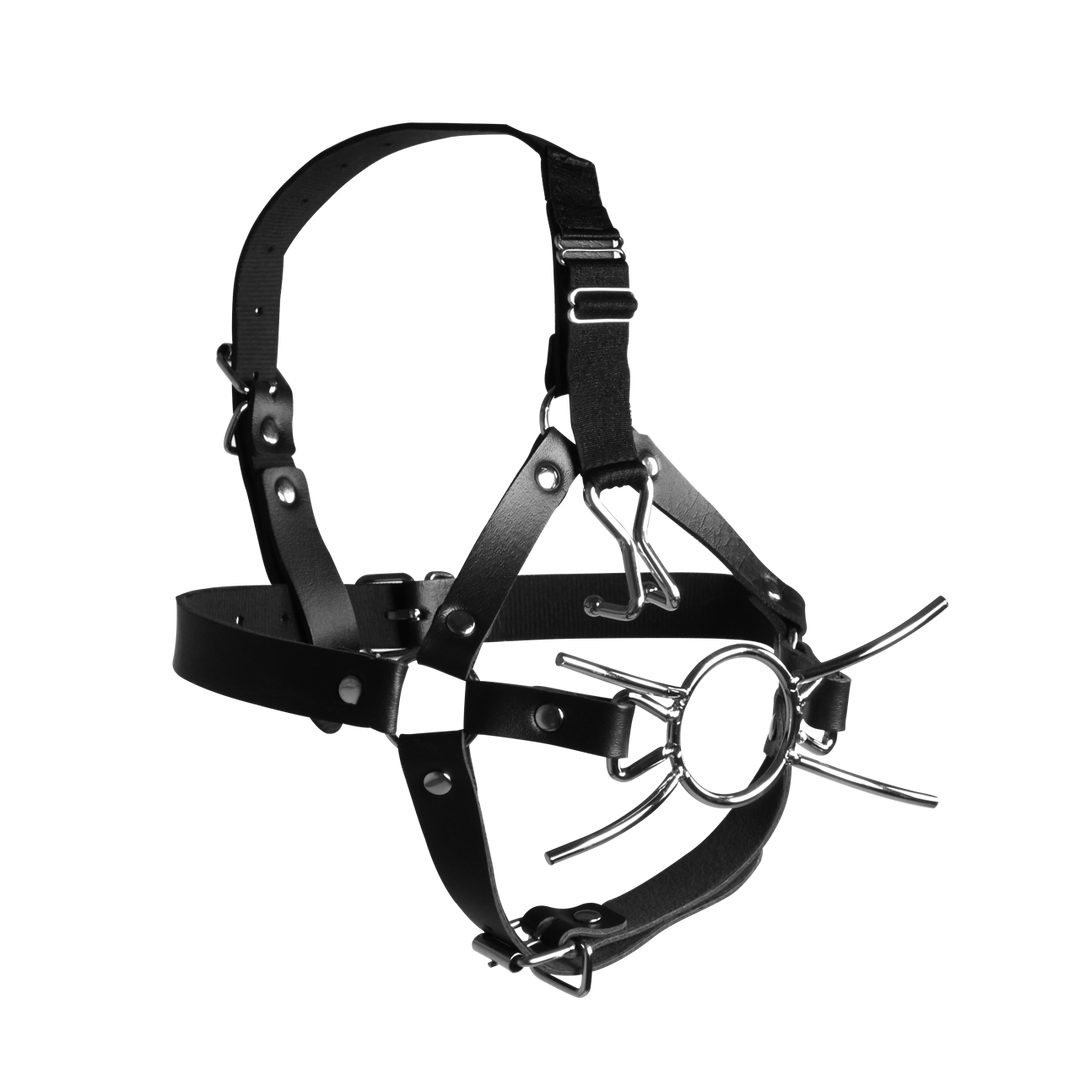 Head Harness with Spider Gag and Nose Hooks - Black 4