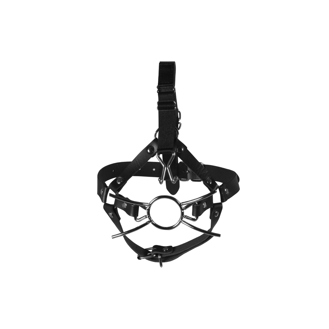 Head Harness with Spider Gag and Nose Hooks - Black 5